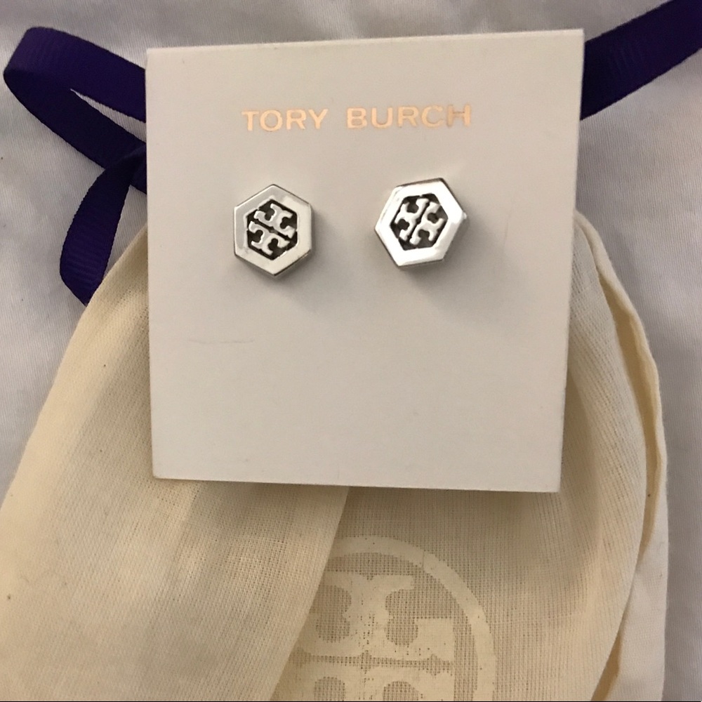 New! Tory Hexagon Silver Studs!